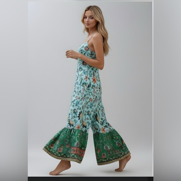 Boho Floral Print Wide Leg Cami Jumpsuit With Pockets - Picture 2 of 8